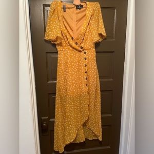 Lulus Golden Floral Midi Dress